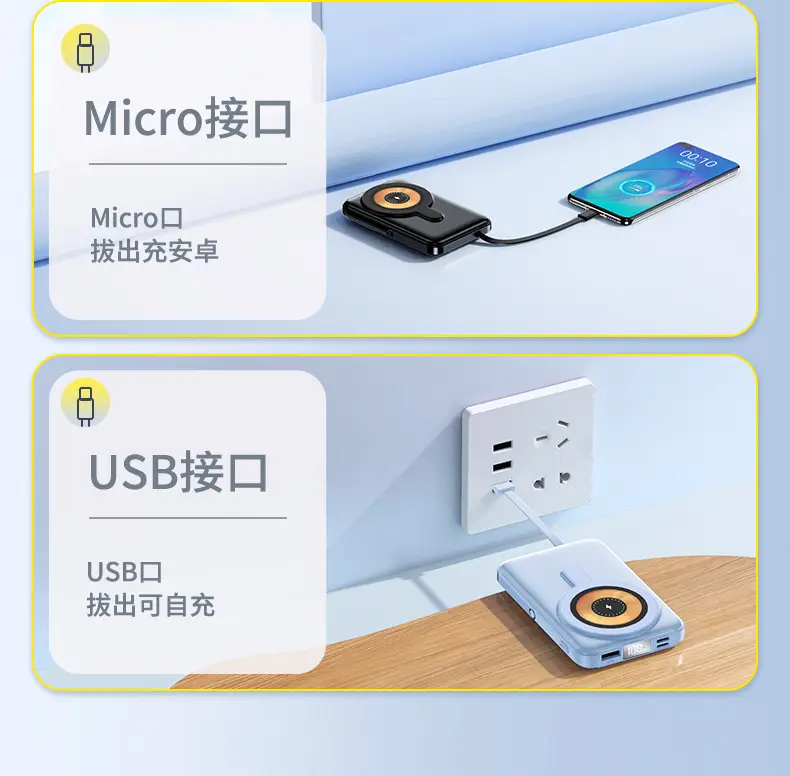 Magsafe15W Magnetic Wireless Charging Treasure 10000 mA Self-belt Portable Large Capacity Mobile Power Supply — feature 10