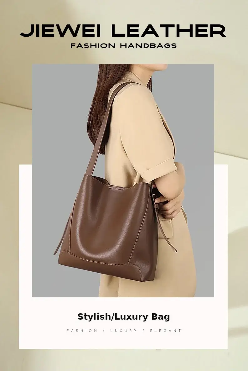 Retro Large Capacity Bucket Bag Brown Commuter Bag — feature 1