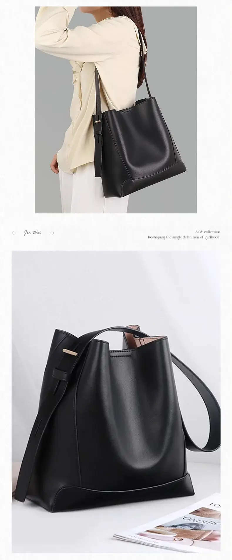 Retro Large Capacity Bucket Bag Brown Commuter Bag — feature 10