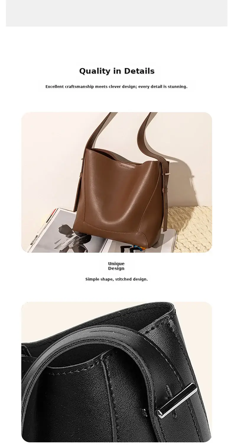 Retro Large Capacity Bucket Bag Brown Commuter Bag — feature 6