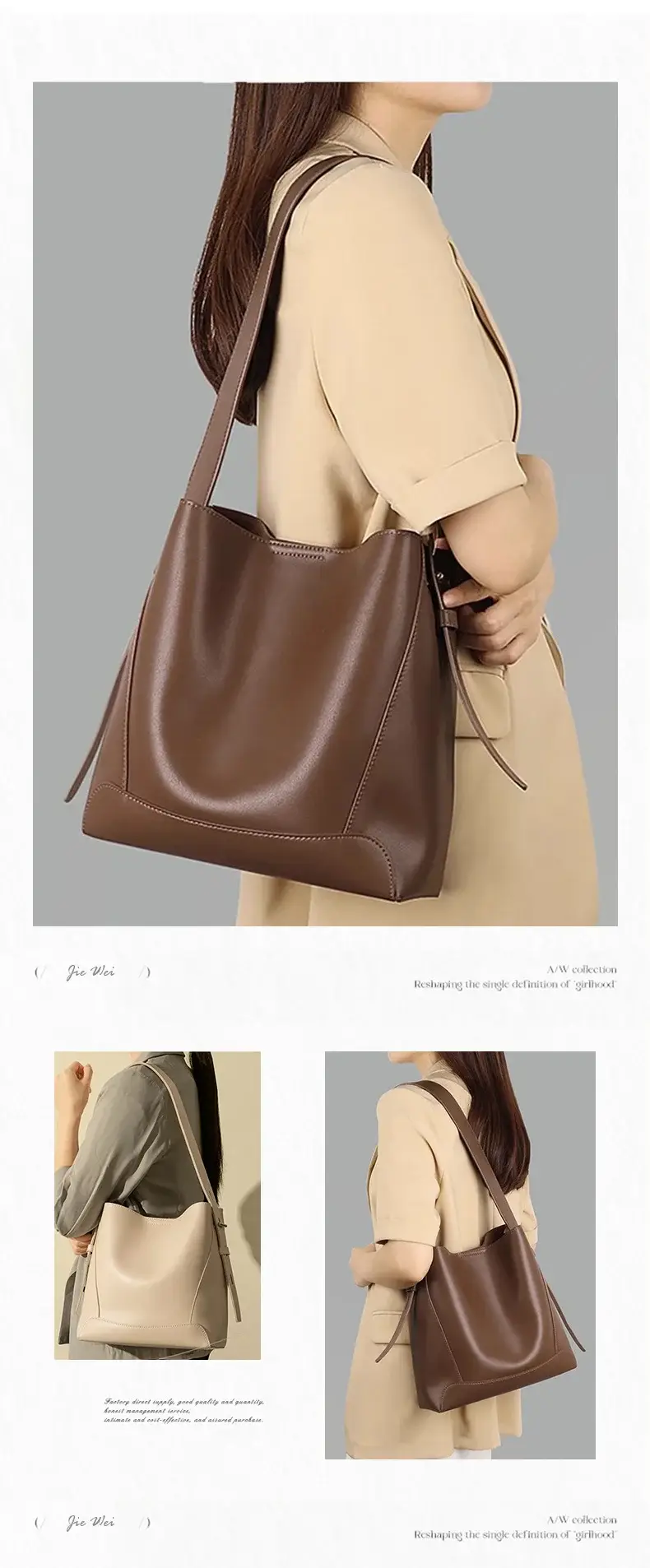 Retro Large Capacity Bucket Bag Brown Commuter Bag — feature 9