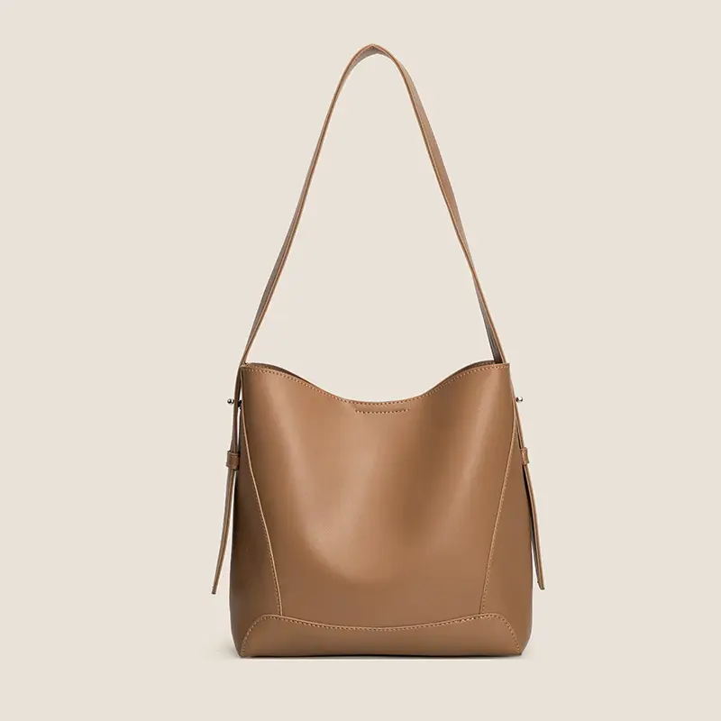 Retro Large Capacity Bucket Bag Brown Commuter Bag