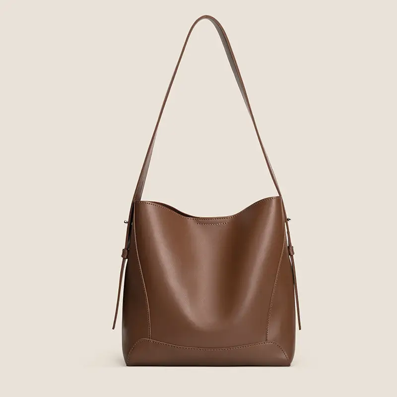 Retro Large Capacity Bucket Bag Brown Commuter Bag