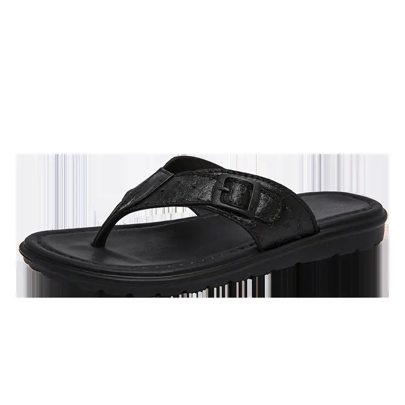 Men's Black Waterproof Leather Flip Flops Summer - Image 8