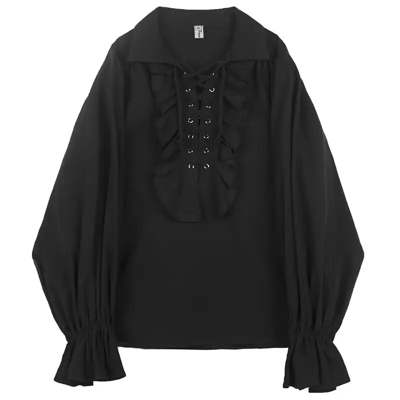 White Ruffled Drawstring Long Sleeve Shirt - Image 2