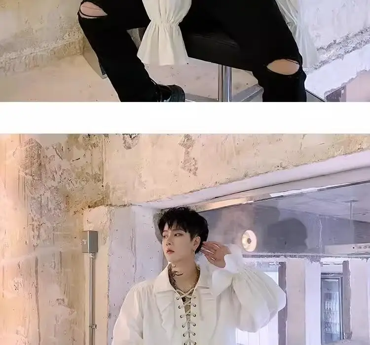 White Ruffled Drawstring Long Sleeve Shirt — feature 10