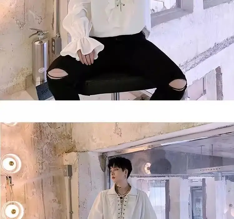 White Ruffled Drawstring Long Sleeve Shirt — feature 11
