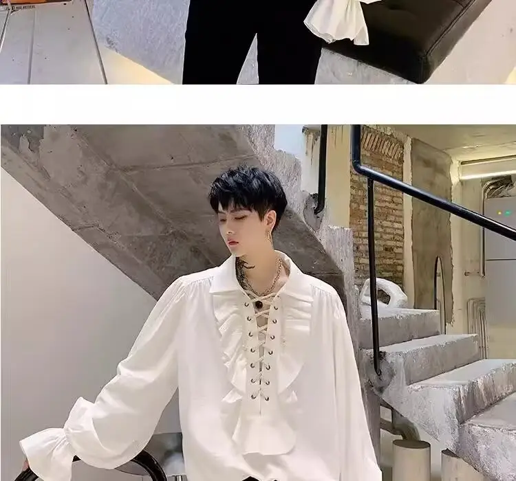 White Ruffled Drawstring Long Sleeve Shirt — feature 2