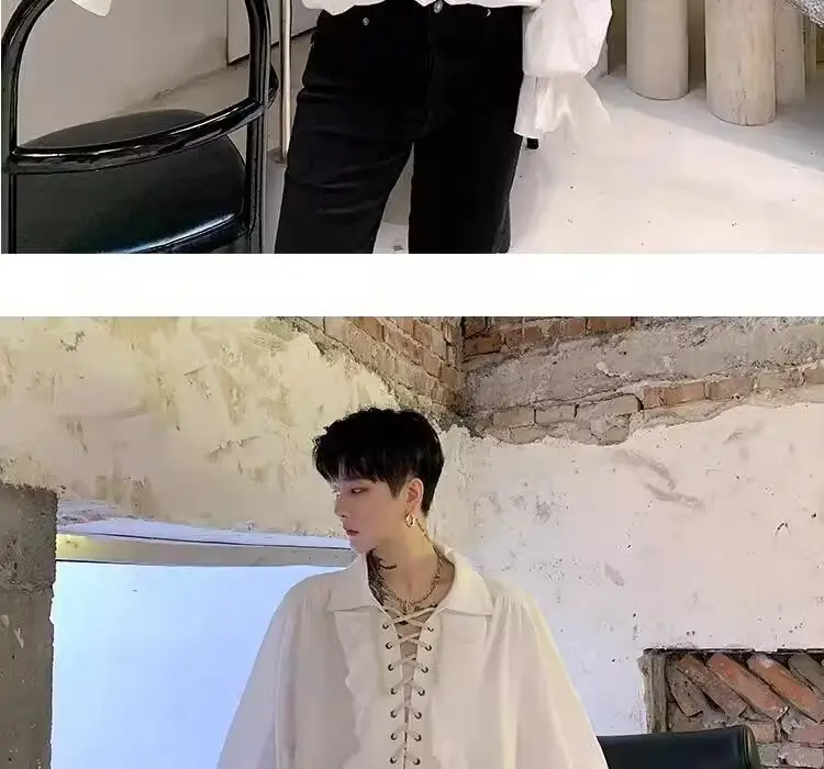 White Ruffled Drawstring Long Sleeve Shirt — feature 3