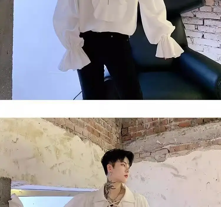 White Ruffled Drawstring Long Sleeve Shirt — feature 4