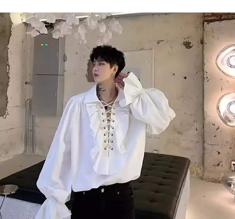 White Ruffled Drawstring Long Sleeve Shirt — feature 8