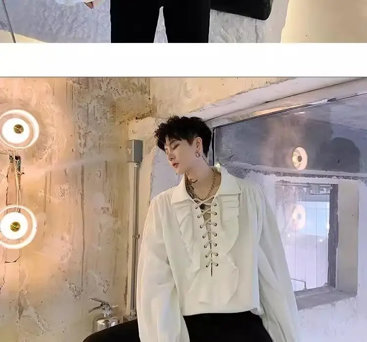 White Ruffled Drawstring Long Sleeve Shirt — feature 9