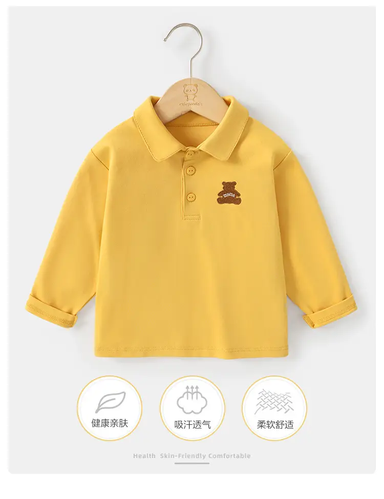 Kaka Panda Boys Cotton Polo Shirt Long Sleeve Spring Outfit — feature 2