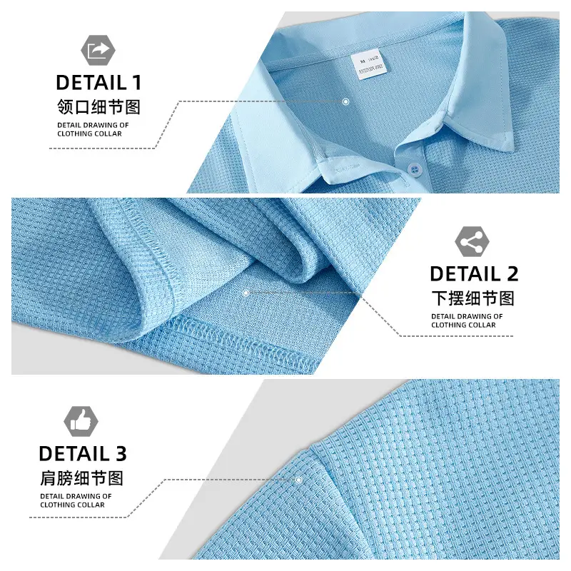 Men's Red Waffle Knit Polo Shirt Button Collar - Image 8