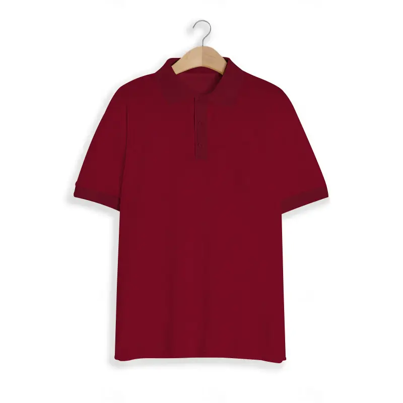 Men's Red Waffle Knit Polo Shirt Button Collar — feature 21