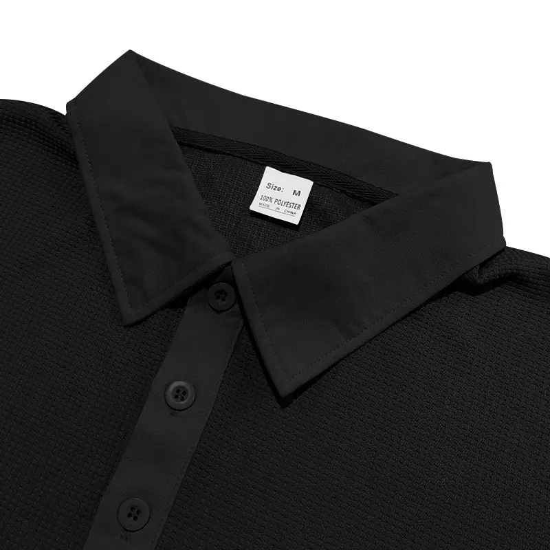 Men's Red Waffle Knit Polo Shirt Button Collar — feature 29