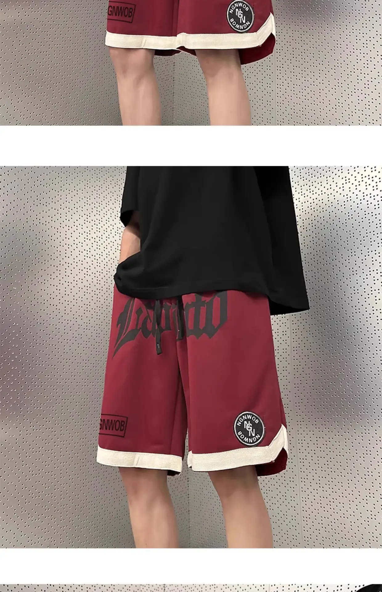 American Hip Hop Basketball Shorts Men Maroon Plus Size — feature 10