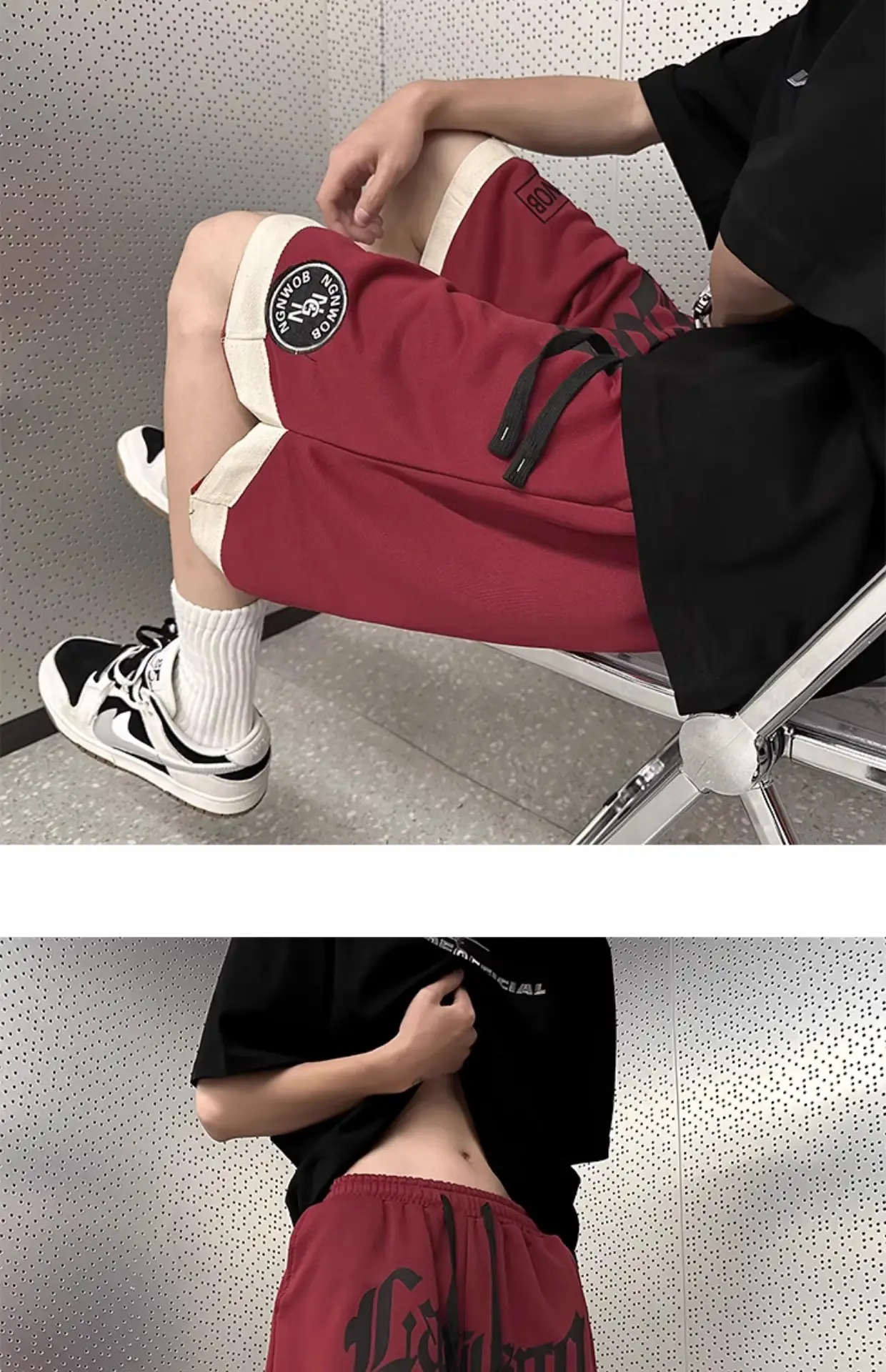 American Hip Hop Basketball Shorts Men Maroon Plus Size — feature 11