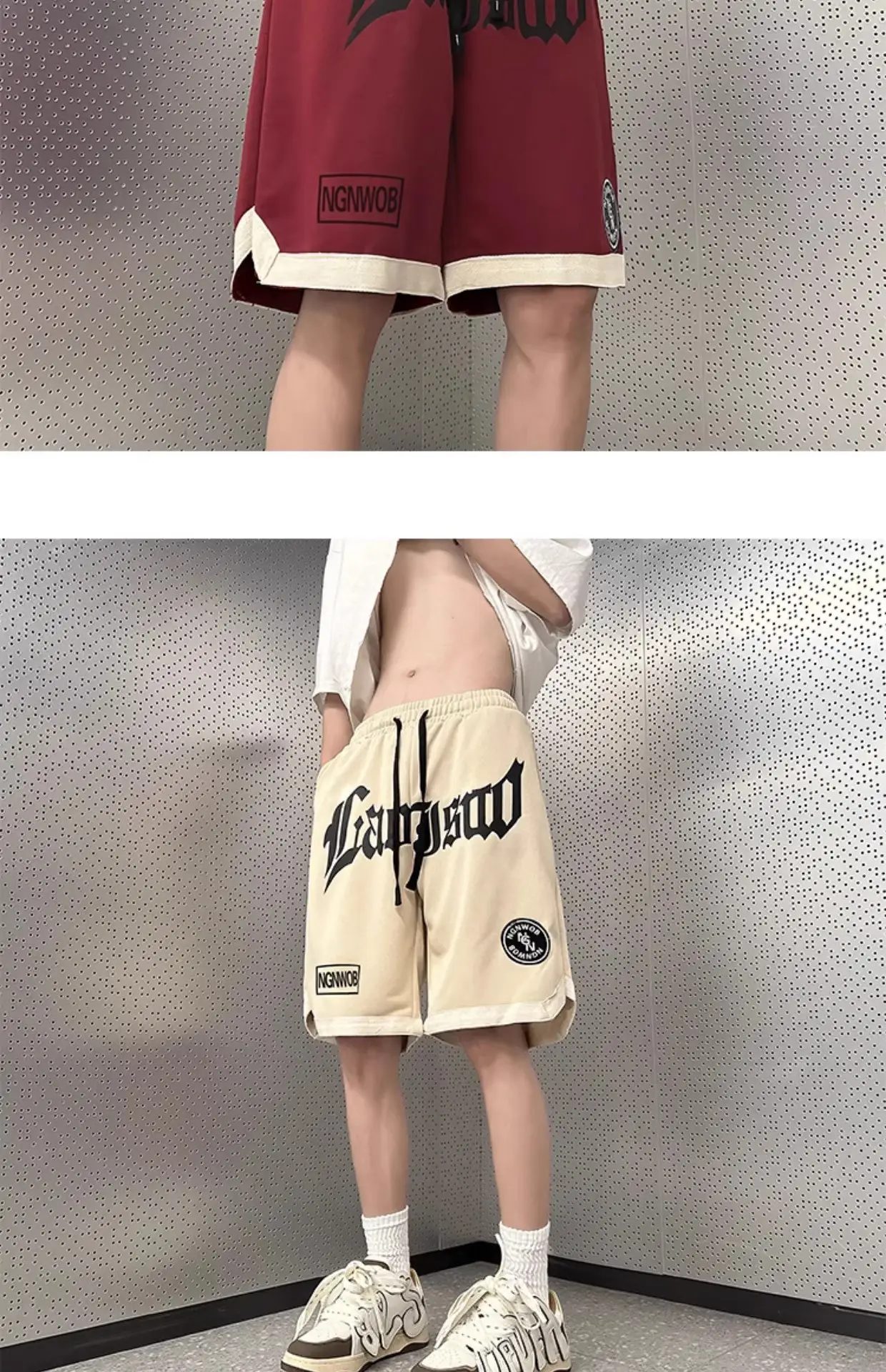 American Hip Hop Basketball Shorts Men Maroon Plus Size — feature 12