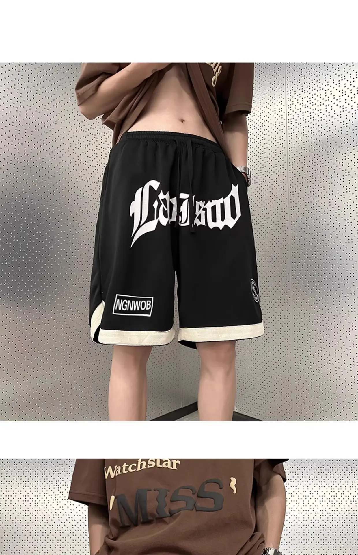 American Hip Hop Basketball Shorts Men Maroon Plus Size — feature 2