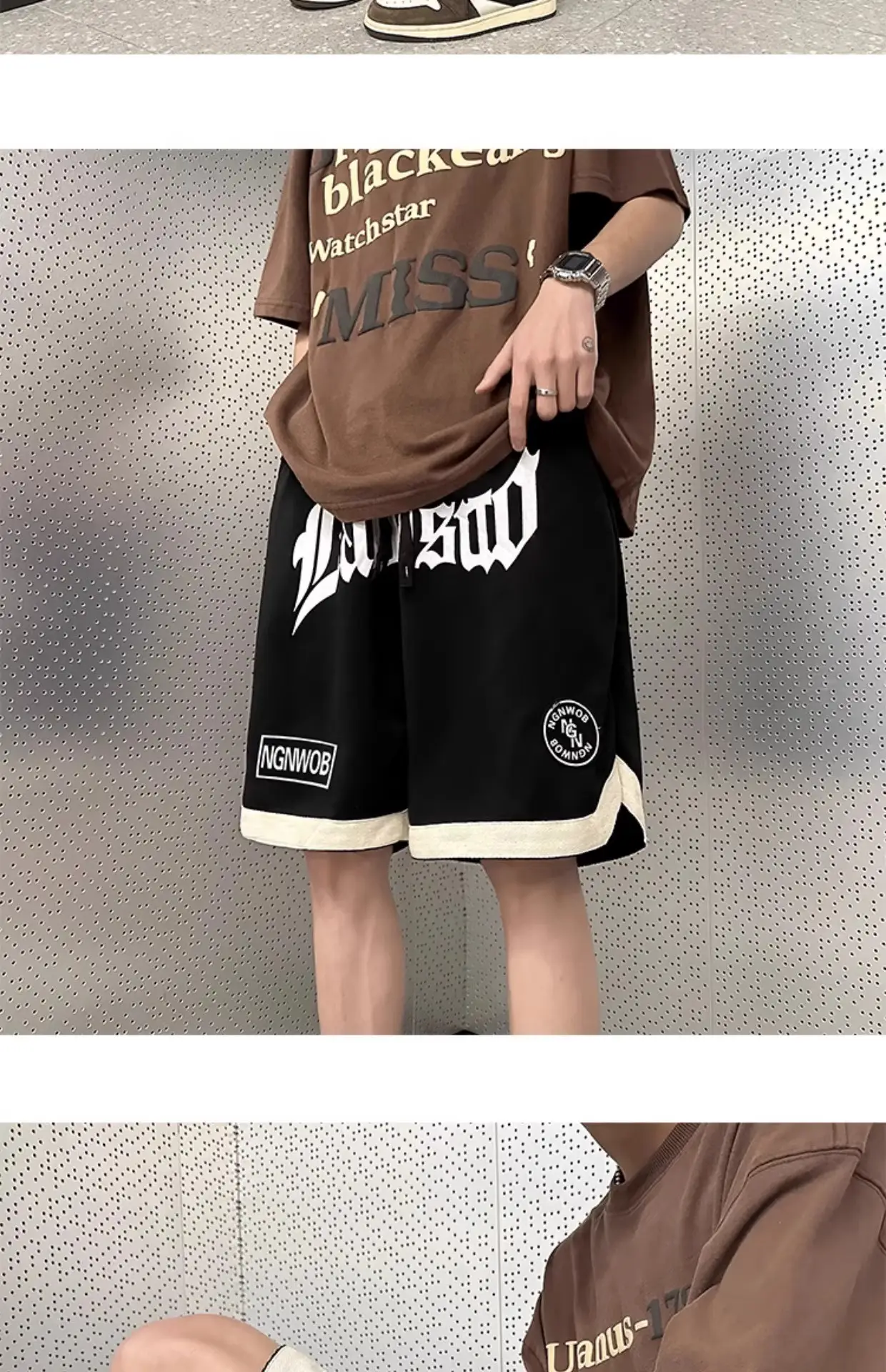 American Hip Hop Basketball Shorts Men Maroon Plus Size — feature 5