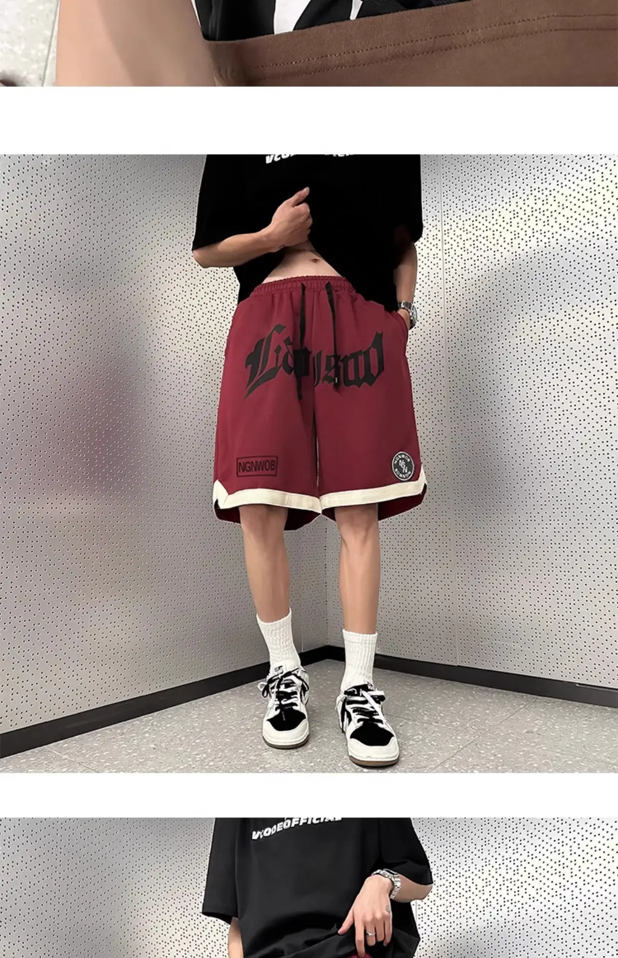 American Hip Hop Basketball Shorts Men Maroon Plus Size — feature 8