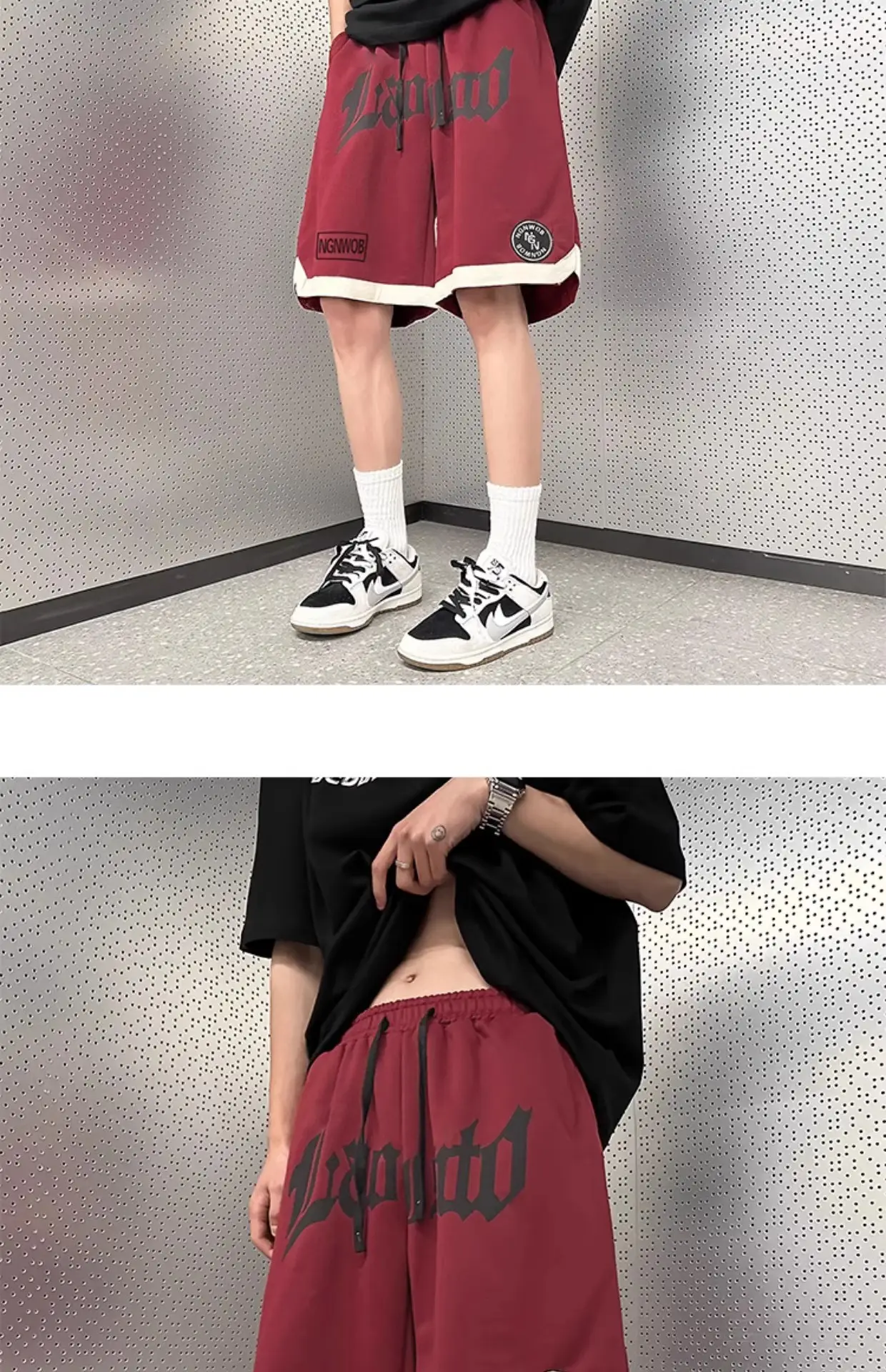 American Hip Hop Basketball Shorts Men Maroon Plus Size — feature 9