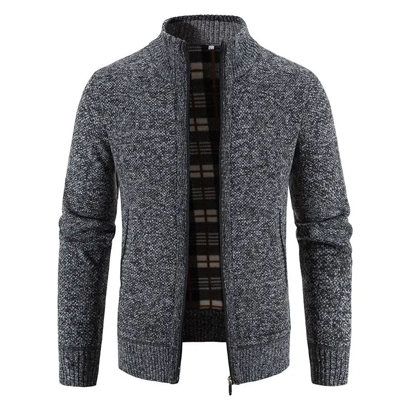 Men's Grey Knitted Casual Cardigan Coat