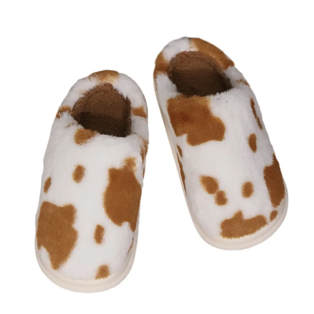 Cross-Border Spotted Furry Slippers, Home Non-Slip Cotton Slippers for Women, Fleece-Lined Warm Winter Furry Thick-Soled Slippers for Men