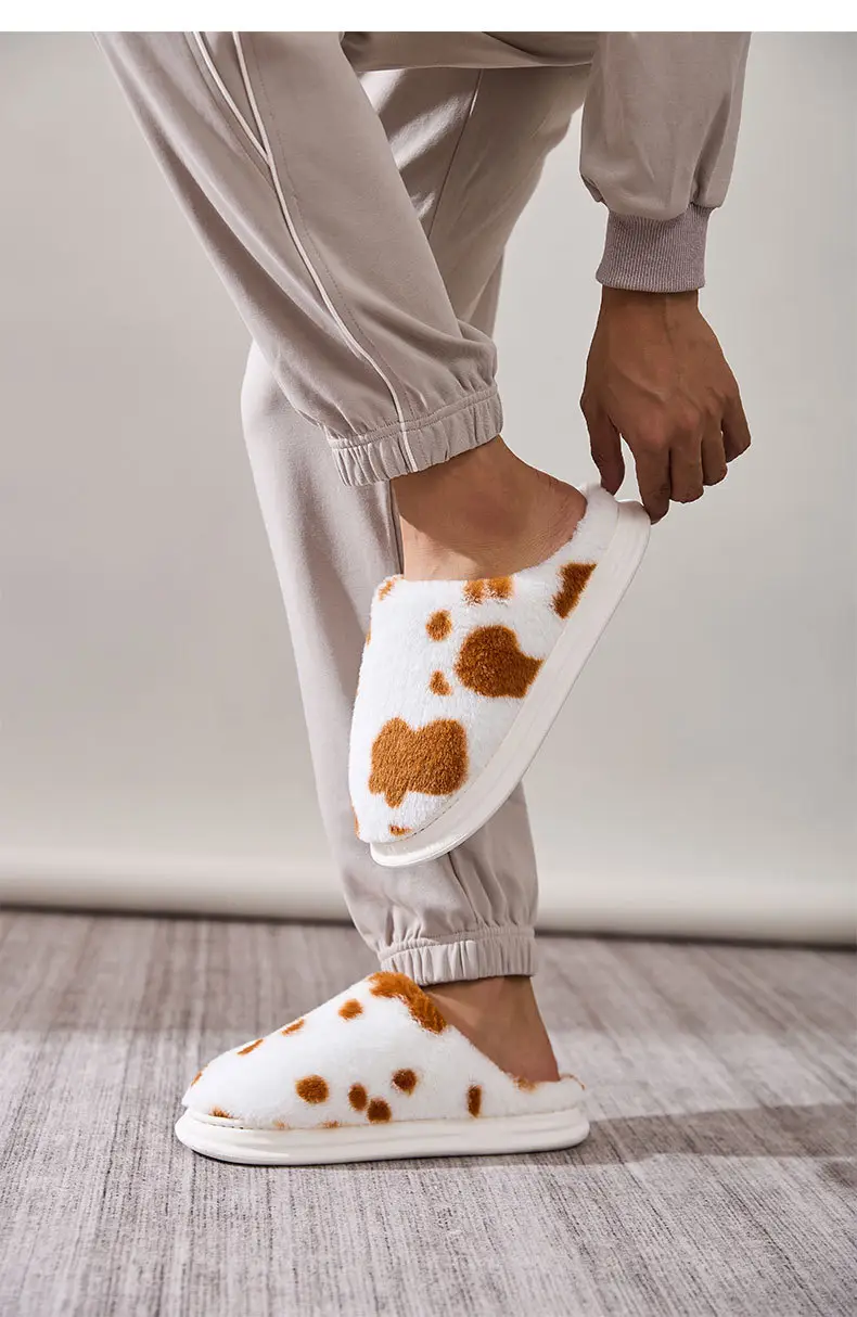 Cross-Border Spotted Furry Slippers, Home Non-Slip Cotton Slippers for Women, Fleece-Lined Warm Winter Furry Thick-Soled Slippers for Men — feature 15