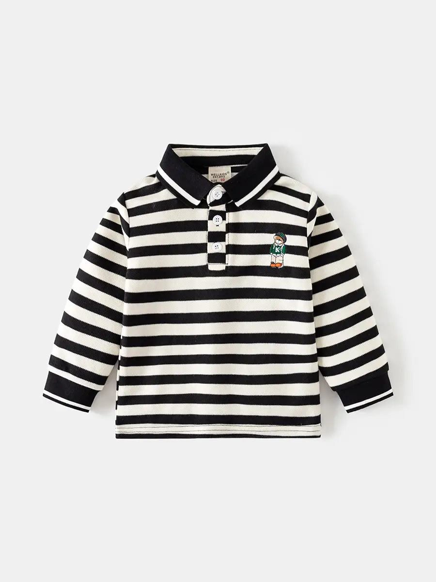 Children's Striped Blue Polo Shirt Set for Boys