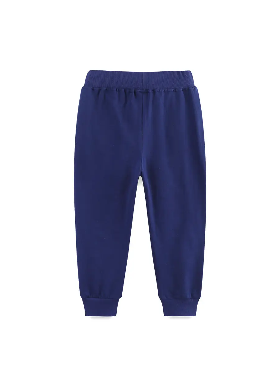 25 Autumn New Girls' Knitted Cotton Trouser Blue Embroidered