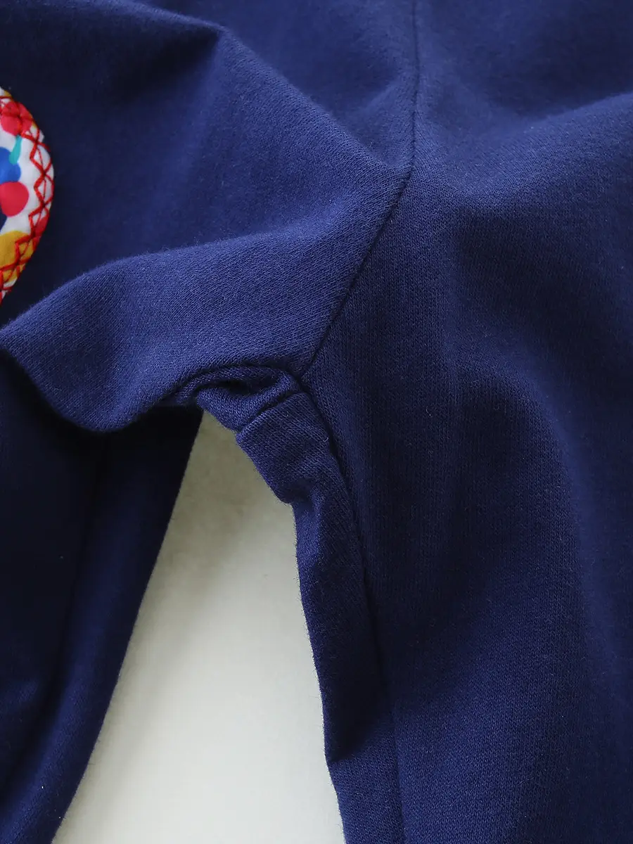 25 Autumn New Girls' Knitted Cotton Trouser Blue Embroidered