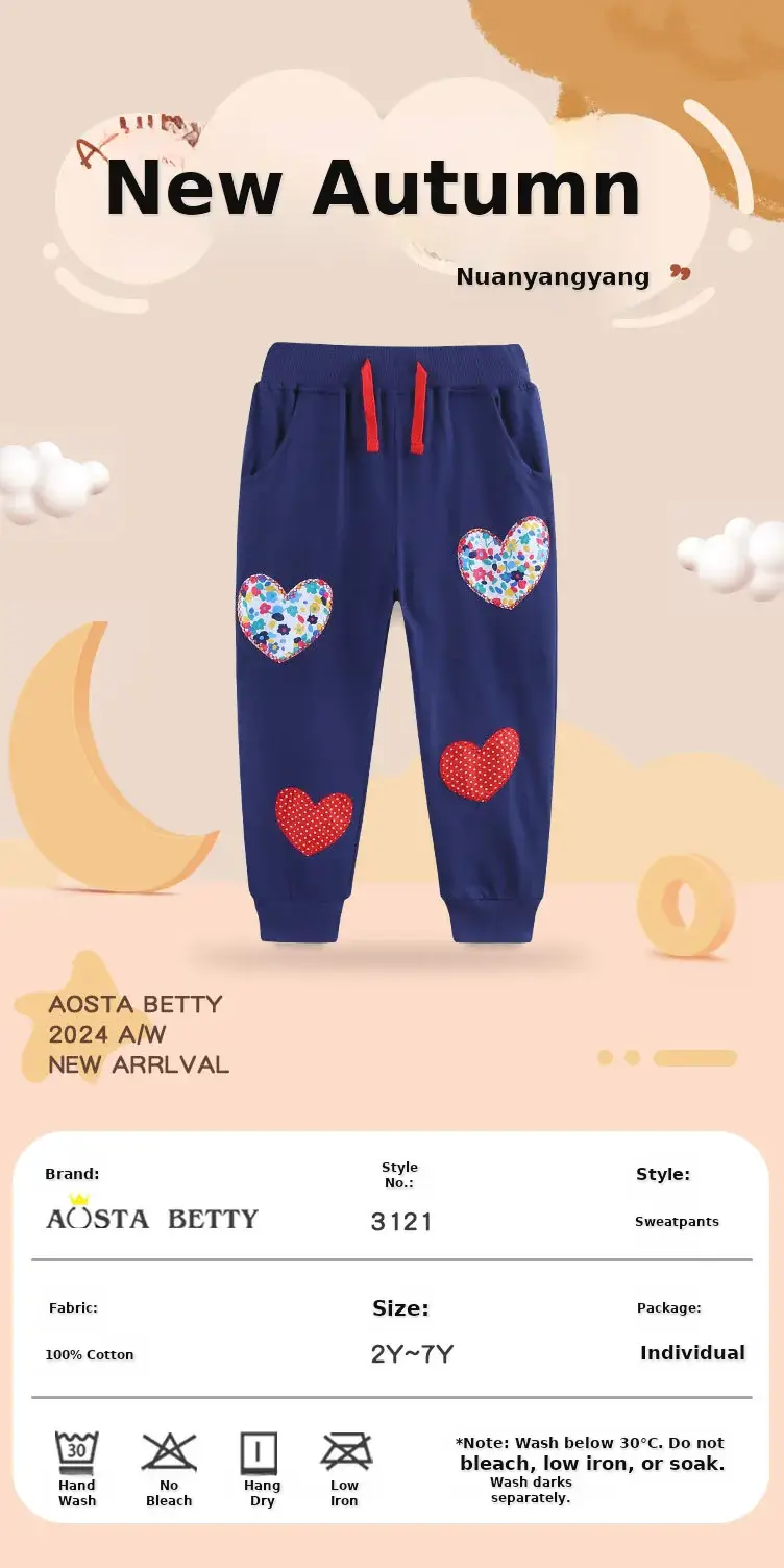 25 Autumn New Girls' Knitted Cotton Trouser Blue Embroidered — feature 33