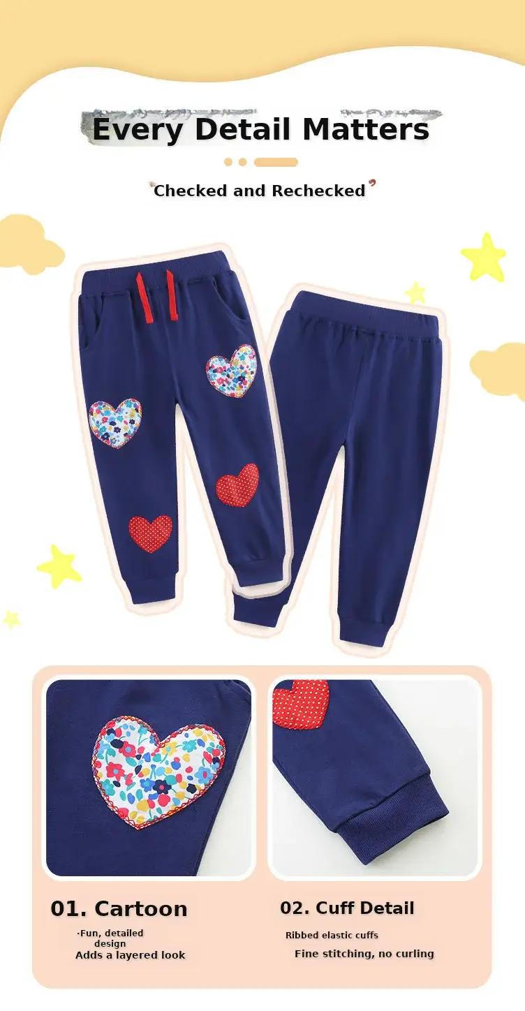 25 Autumn New Girls' Knitted Cotton Trouser Blue Embroidered — feature 36