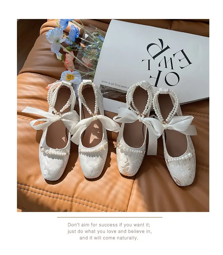 High Heels Women's 2025 New New Chinoiserie Pearl Retro Thick Heel Mary Jane Shoes Square Toe Shallow Mouth Versatile Shoes — feature 1