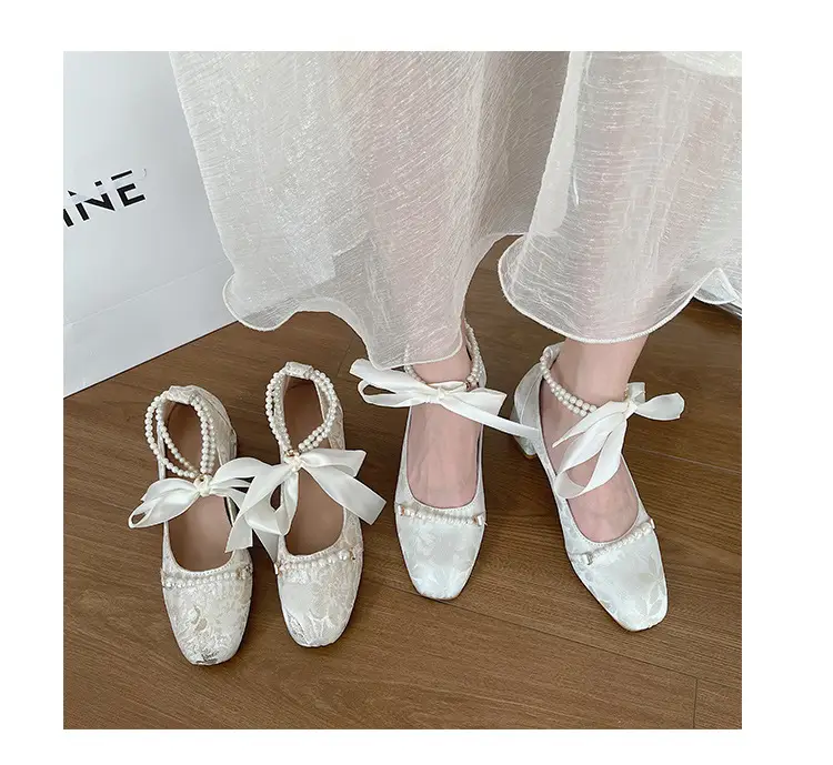 High Heels Women's 2025 New New Chinoiserie Pearl Retro Thick Heel Mary Jane Shoes Square Toe Shallow Mouth Versatile Shoes — feature 15