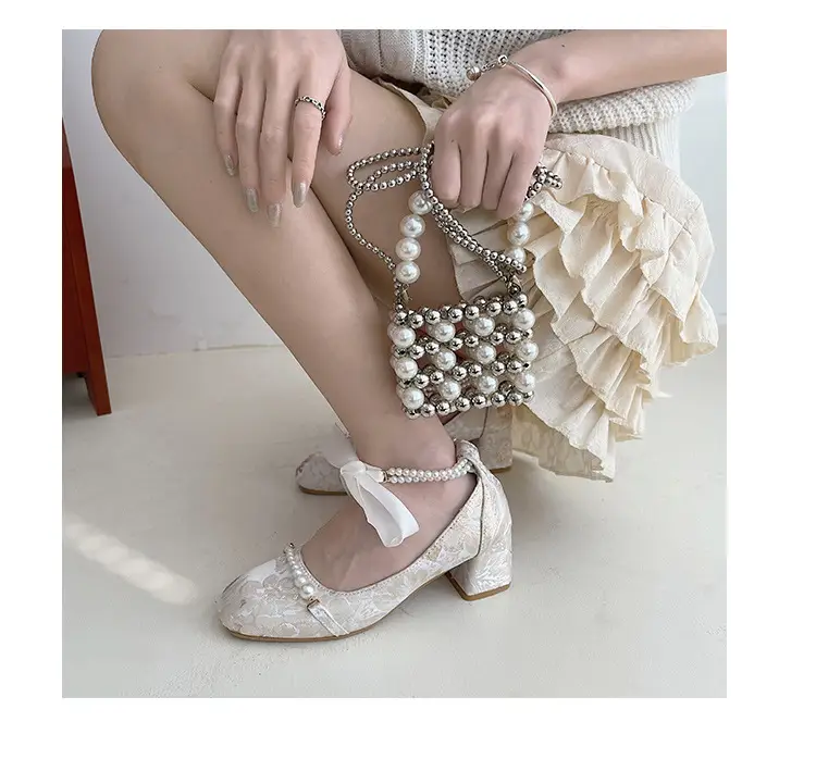 High Heels Women's 2025 New New Chinoiserie Pearl Retro Thick Heel Mary Jane Shoes Square Toe Shallow Mouth Versatile Shoes — feature 3