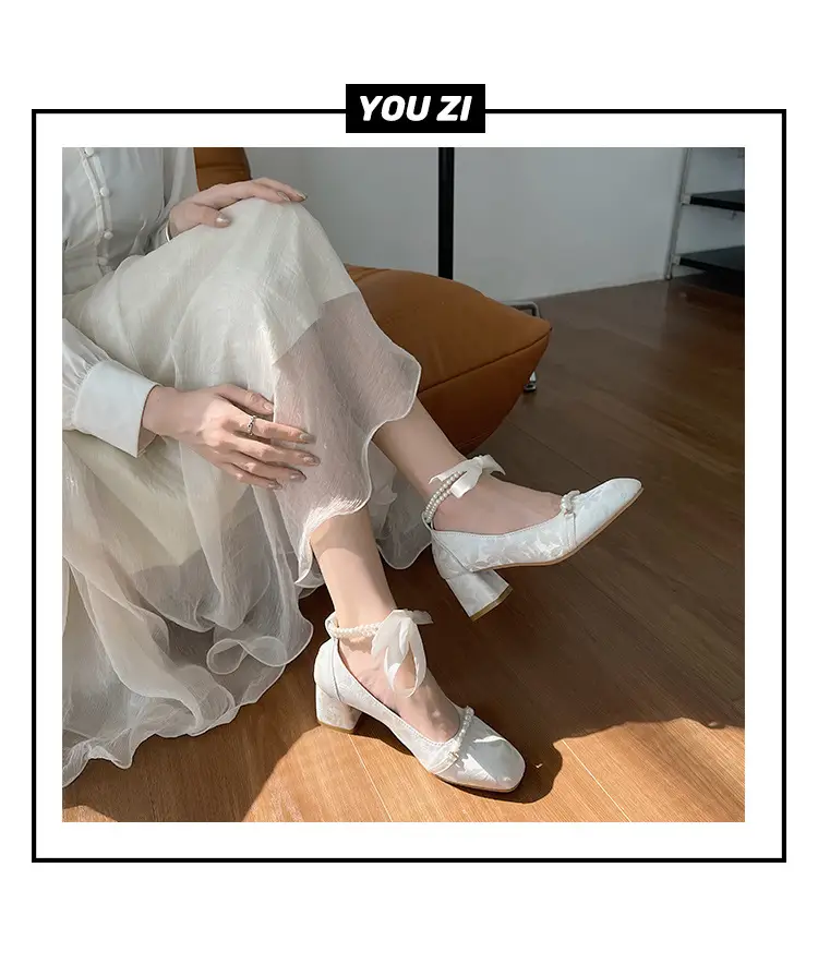 High Heels Women's 2025 New New Chinoiserie Pearl Retro Thick Heel Mary Jane Shoes Square Toe Shallow Mouth Versatile Shoes — feature 5