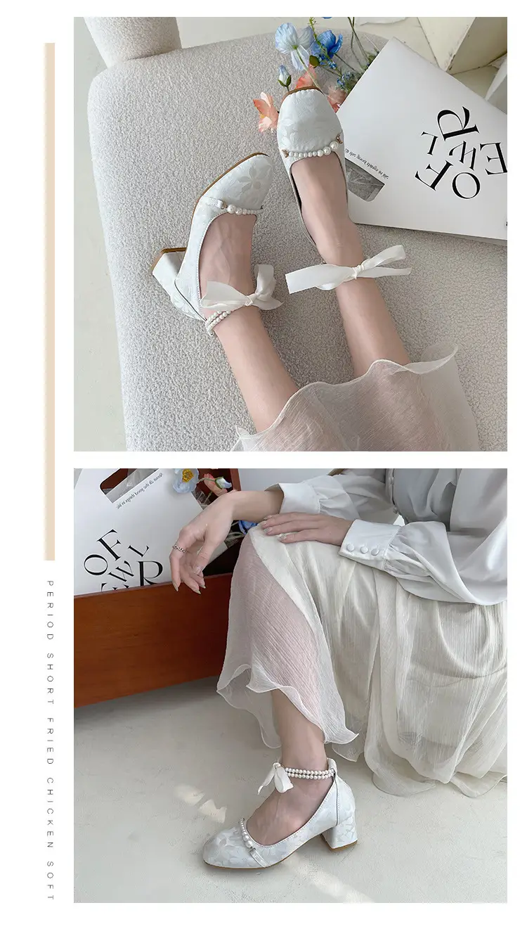 High Heels Women's 2025 New New Chinoiserie Pearl Retro Thick Heel Mary Jane Shoes Square Toe Shallow Mouth Versatile Shoes — feature 7