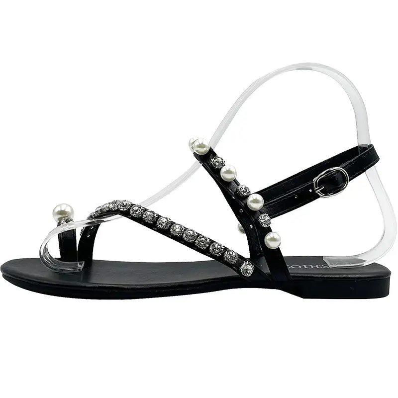 High Heels for Women 2025 Summer New Style Round Toe Rhinestone Fairy Style Pearl Thong Toe Strap Versatile Sandals for Women - Image 7