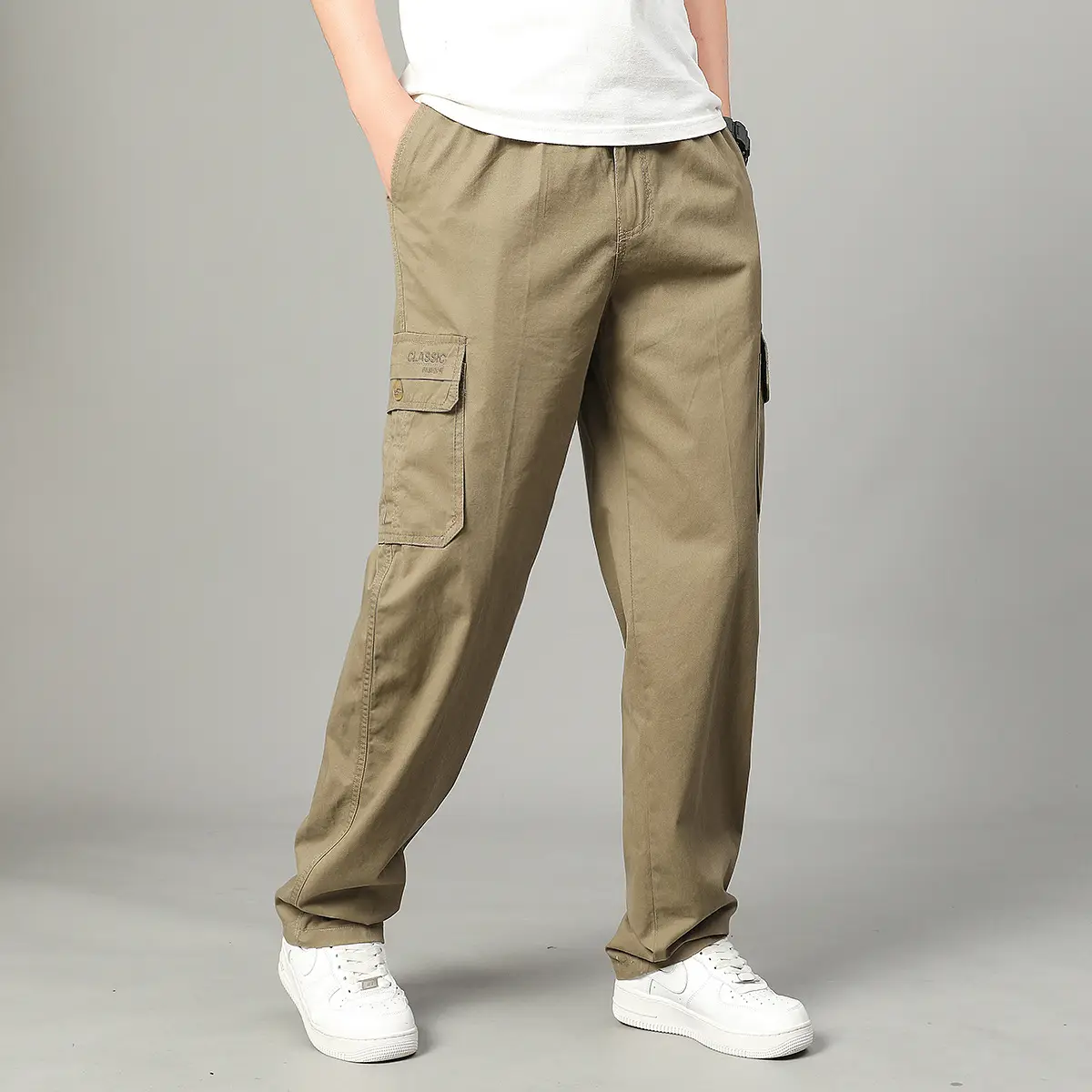 2025 Men Beige Cargo Pants Thin Sports Wear - Image 6