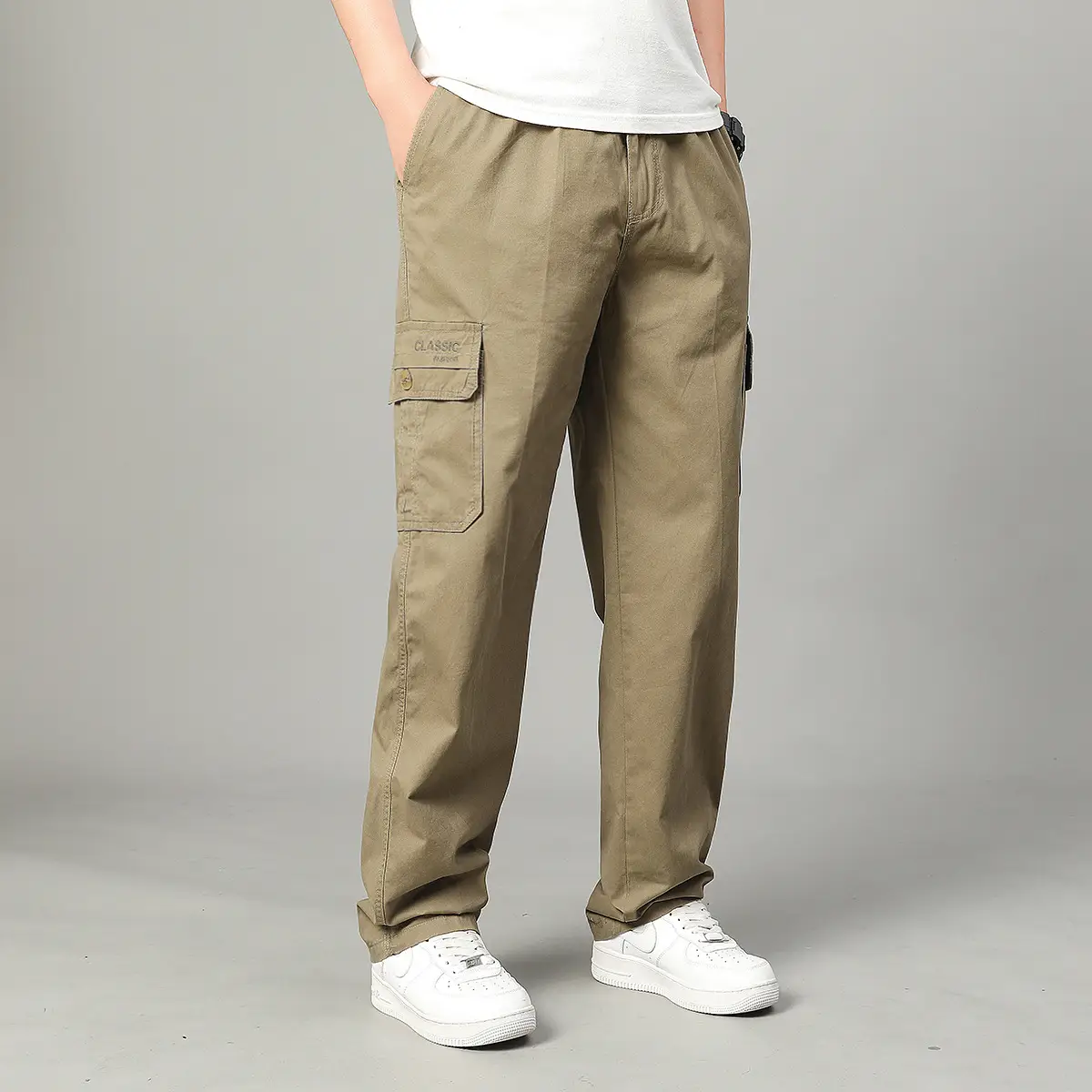 2025 Men Beige Cargo Pants Thin Sports Wear - Image 2