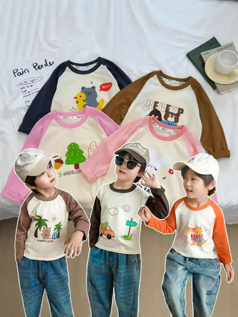 2025 Kids T-Shirt Pure Cotton Boys Orange Cartoon Long Sleeve - Image 17