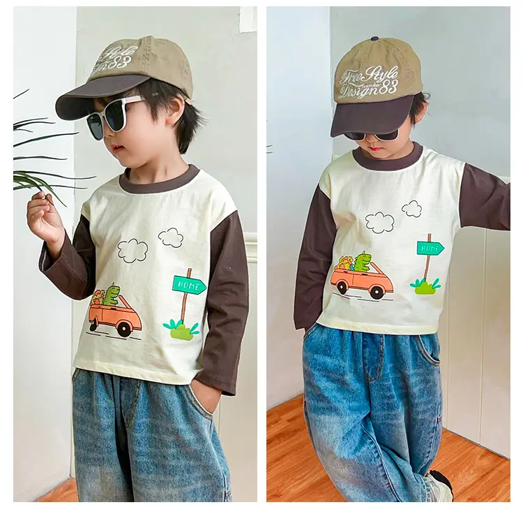 2025 Kids T-Shirt Pure Cotton Boys Orange Cartoon Long Sleeve — feature 12