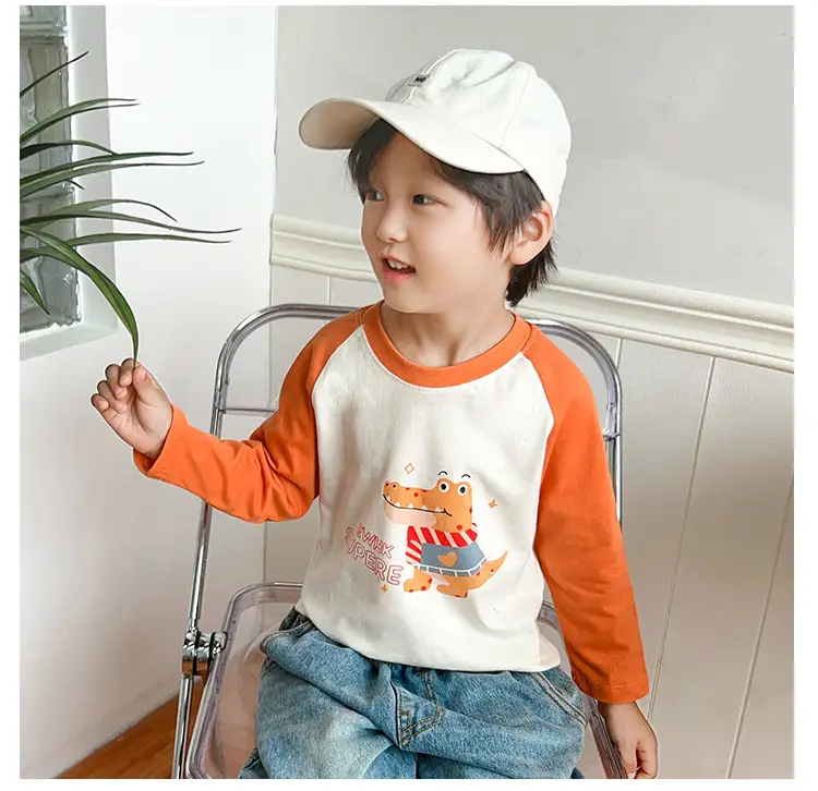 2025 Kids T-Shirt Pure Cotton Boys Orange Cartoon Long Sleeve — feature 17