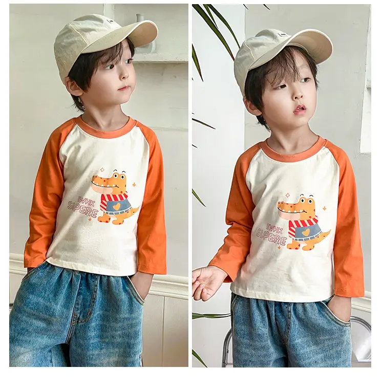 2025 Kids T-Shirt Pure Cotton Boys Orange Cartoon Long Sleeve — feature 18
