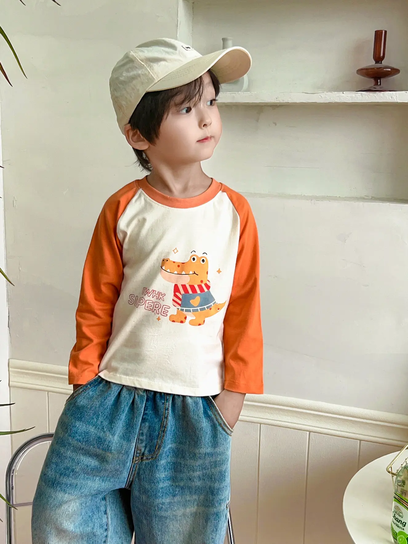 2025 Kids T-Shirt Pure Cotton Boys Orange Cartoon Long Sleeve - Image 11