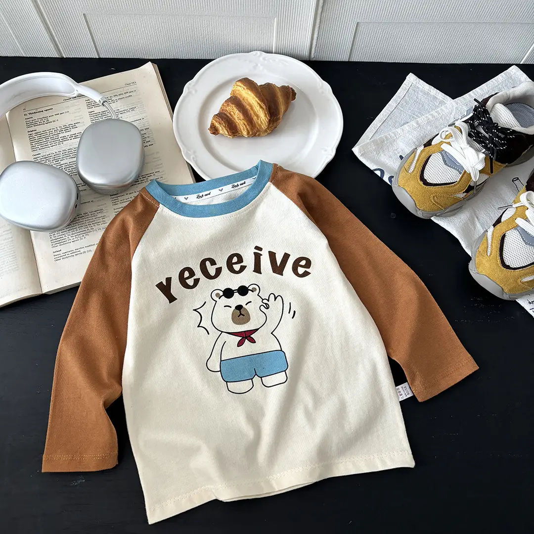 2025 Kids T-Shirt Pure Cotton Boys Orange Cartoon Long Sleeve - Image 2