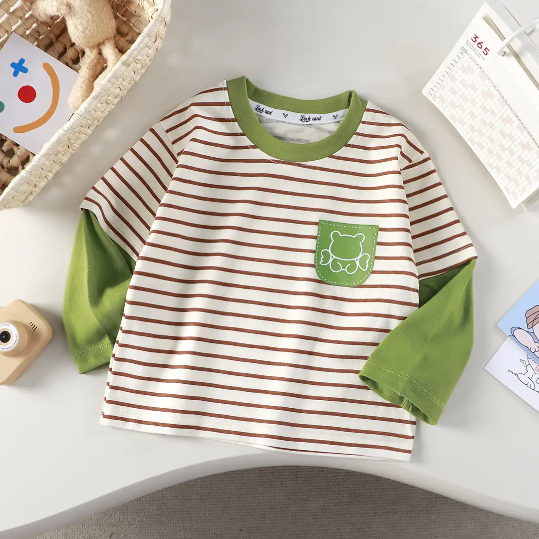 2025 Kids T-Shirt Pure Cotton Boys Orange Cartoon Long Sleeve - Image 3